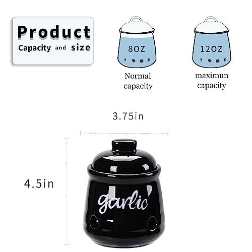 Ceramic Mini Garlic Saver Container for Countertop (Black)