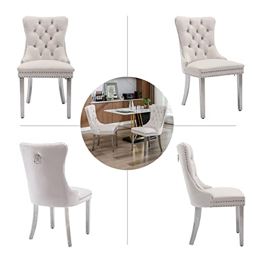 Beige Velvet Dining Chairs Set of 4 (Natural Beige)