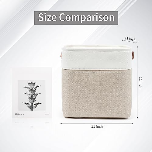 Collapsible Fabric Storage Cubes 11x11 Cube Storage Bins (Beige / Off-White / Cube - 11"x11"x11")