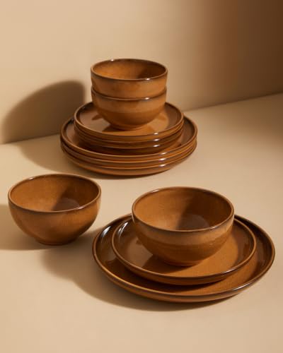 Stoneware Dinnerware Sets for 4 (Caramel Brown / Set (12pcs))
