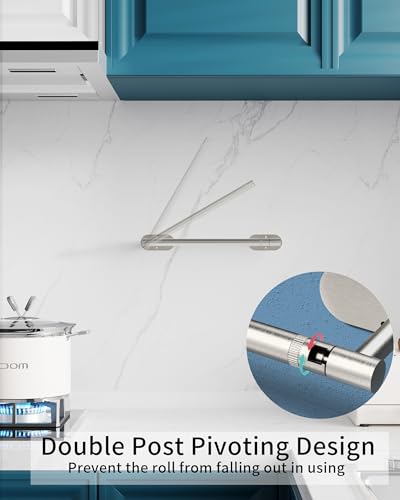 Paper Towel Holder Under Cabinet with 2Hooks Self Adhesive Silver (Brushed Nickel / Holder with 2 Hooks)