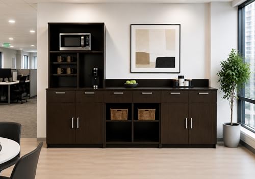 3 Door Breakroom Hutch Cabinet with Microwave Space (108" W – 3 Doors + Hutch)