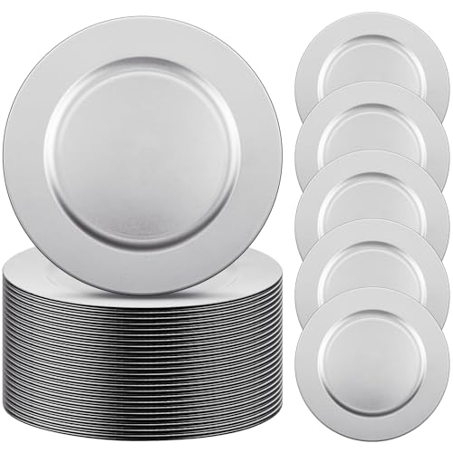 50 Pcs 13 Inch Charger Plates Bulk (Plain Style / Silver)
