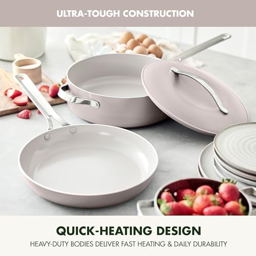 Nova 10” Frying Pan Skillet and 4.37QT Sauté Pan with Lid (3 Piece Cookware Set / Clay)