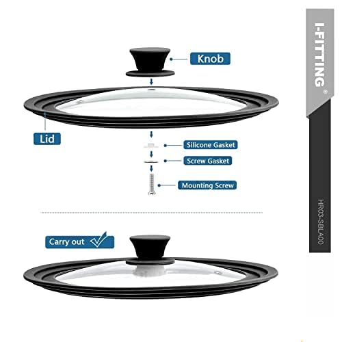 Vented Tempered Glass Universal Cookware Lid Black1Pack (6.5", 7", 8” / Black)