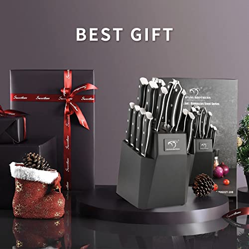 18PCS Damascus Knife Set with Steak Knives & Block (Black/Black / 18 Pieces)
