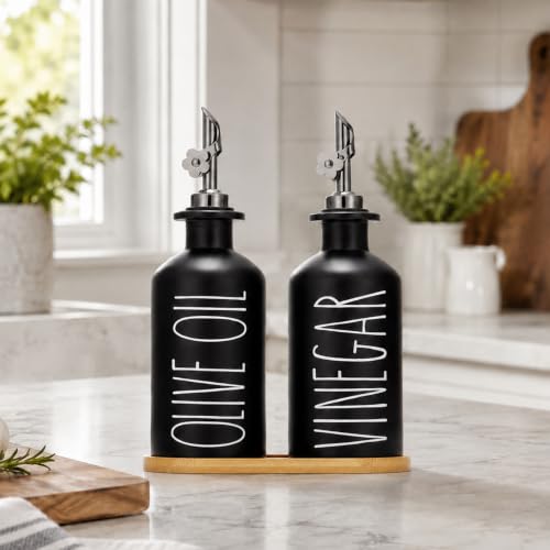 Premium Olive Oil Dispenser for Kitchen (Black+Tray / 11.8 fl oz)
