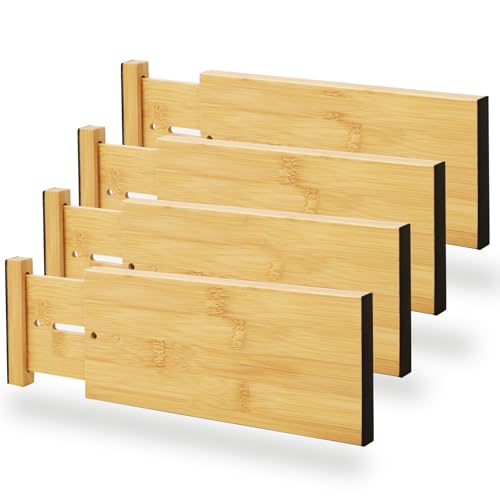 4" High Bamboo Drawer Dividers (Natural / 4''H, 10''-12.28''L)