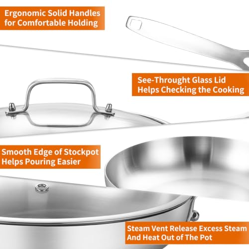 Tri Ply Stainless Steel Frying Pan Set 10.2" 12.2" kitchen skillet (Silver)