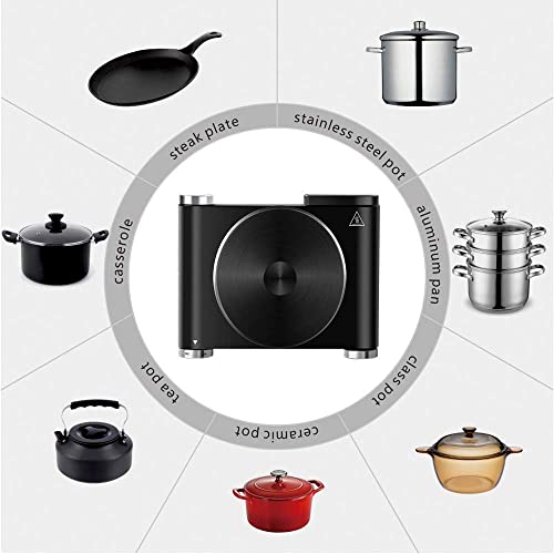 Hot Plate Electric Burner Single Burner Cast Iron hot plates for cooking Portable Burner 1500W with Adjustable Temperature Control Stainless Steel Non (Black / Single Burner)