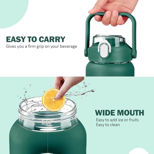 64oz Glass Water Bottles with Straw (Ink green / 64 Ounces)