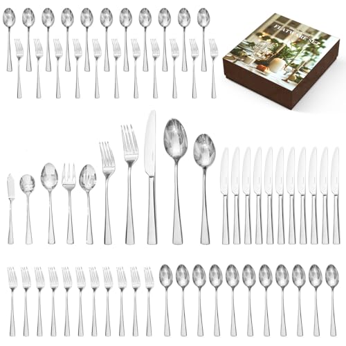 65 Piece Silverware Set for 12 with Serving Utensils (Silver / 65-Piece)