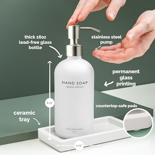 Glass Soap Dispenser Set (White Bottle / Silver Pump)