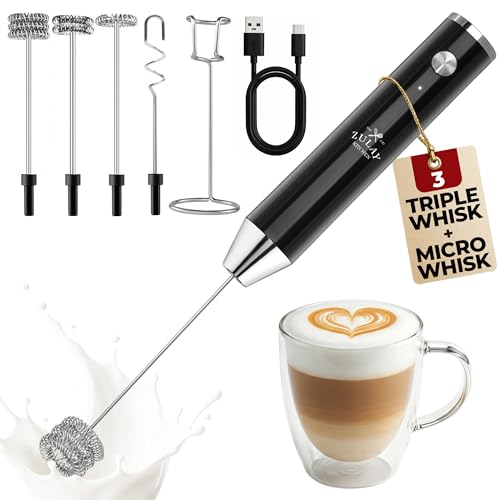 Rechargeable Milk Frother Handheld (Alpha Black / Rechargeable Z1 Motor Max)