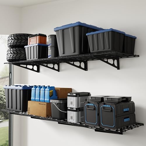 4 Pack 2x4ft Wall Shelf Garage Storage Rack Wall Mounted (Black / 4 pack-2x4 ft)