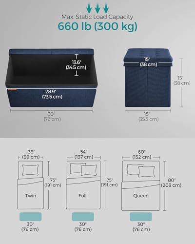 30 Inches Storage Ottoman (Midnight Blue / 15"D x 30"W x 15"H (with Flipping Lid))