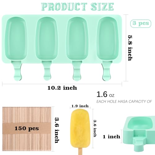 Large Oval 4 Cavities Silicone Popsicle Molds (3 Pcs Large - Green)