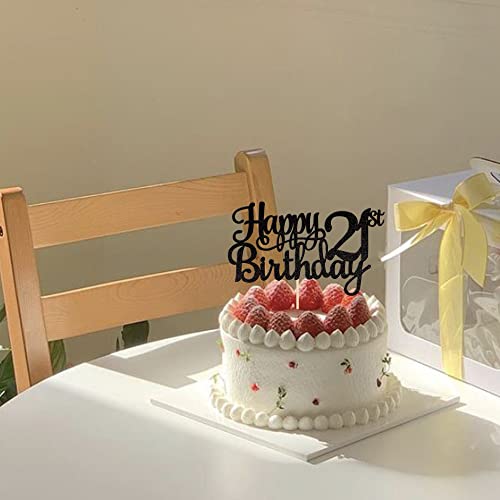1 PCS Happy 21st Birthday Cake Topper Glitter Cheers to 21 Years Cake Pick 21 Fabulous Cake Decoration for 21st Birthday Party Decorations Supplies Black (Black / 21st)
