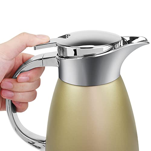 61oz Coffee Carafe Airpot Insulated Coffee Urn Stainless Steel Vacuum Thermal Pot Flask Dispenser for Coffee (Gold)