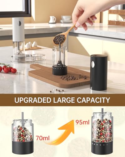 Electric Salt and Pepper Grinder Set Rechargeable Salt and Pepper Mills with 6 (Black White)