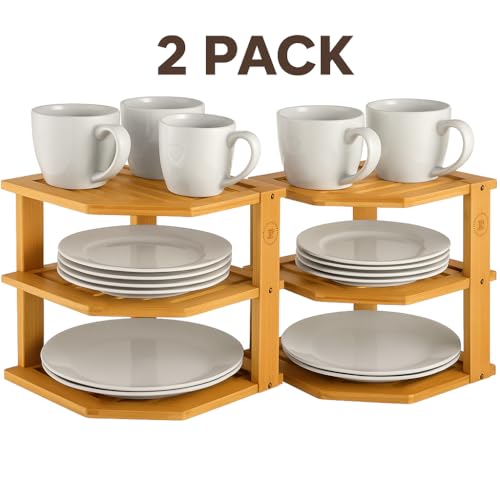 Bamboo Plate Organizer for Cabinet (2 Count)