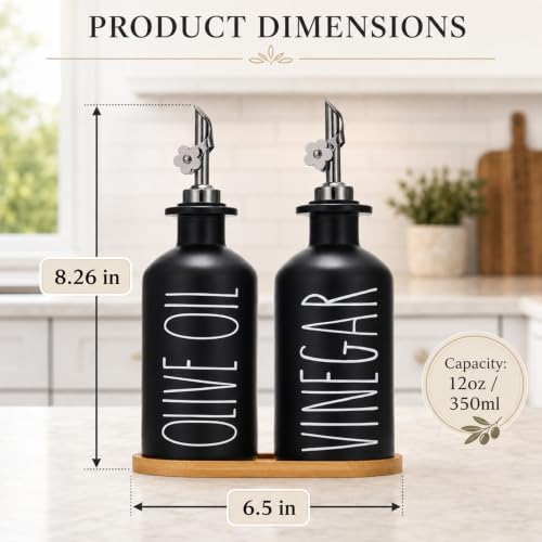 Premium Olive Oil Dispenser for Kitchen (Black+Tray / 11.8 fl oz)