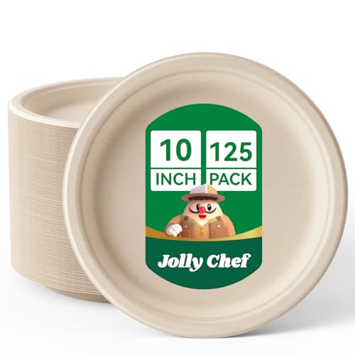 Compostable Heavy Duty Plates 𝟭𝟬 𝗜𝗻𝗰𝗵 [𝟭𝟮𝟱 𝗣𝗮𝗰𝗸] Eco (125 Count (Pack of 1) / Brown)