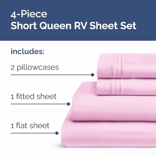 Short Queen Size 4 Piece Bed Sheet Set (32 - Light Pink / Short Queen)