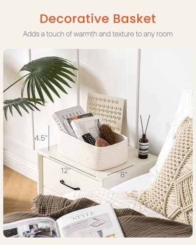 Small Woven Storage Basket for Organizing (Off White / 12"L x 8"W x 4.5"H)