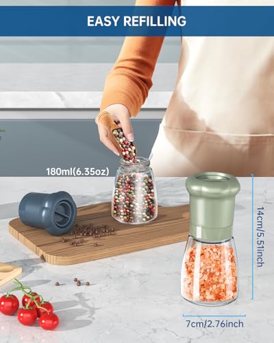 Manual Salt and Pepper Grinder Set For Professional Chef (Short Set - Green)