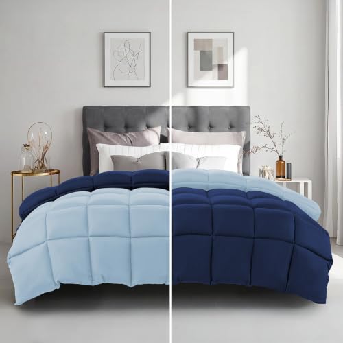 All Season Full Size Bed Comforter (Navy/Light Blue / Full（82*86）)