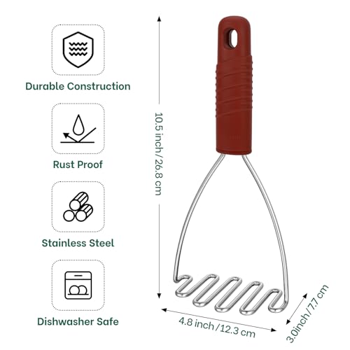 Ergonomic Soft Grip Stainless Steel Potato Masher (Red)