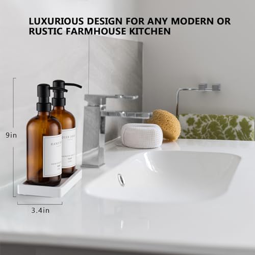 Thick Glass Soap Dispenser (Amber Bottle/Black Pump + Tray + Funnel)