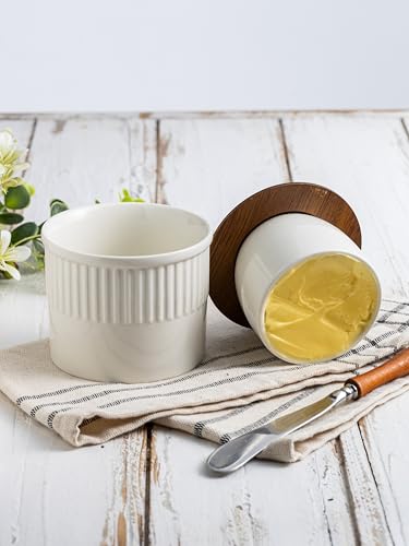 Butter Crock with Lid for Countertop (White / Stripe-3.94"dia)