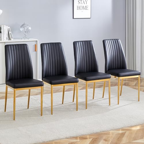 Black Dining Chairs Set of 4 Modern Kitchen Chairs PU Leather Chair with Metal Legs Armless Upholstered Chair for Dinner Room (G- Black)