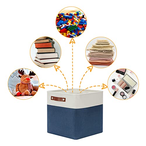 Foldable Storage Cubes 12 x 12 Organizer Bins (White&Blue / M-12"x 12"x12")