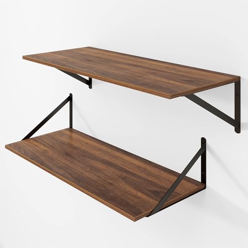 28W x 12D Deep Floating Shelves Set of 2 Walnut (Walnut With Black Metal Bracket / 28Wx12Dx5.8H)