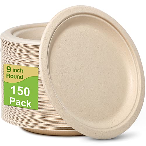 Compostable 9 Inch Paper Plates (9 inch 150 Pack)