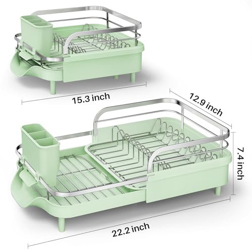 Expandable Dish Drying Rack for Small Kitchen Counter (Green)