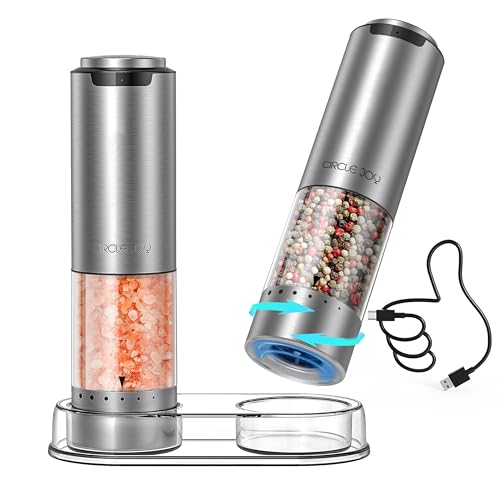 Rechargeable Electric Salt and Pepper Grinder Set with Base