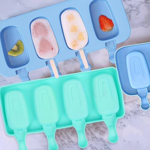 2 Set Silicone Popsicle Molds with 100 Sticks (2 Set / Blue & Green)