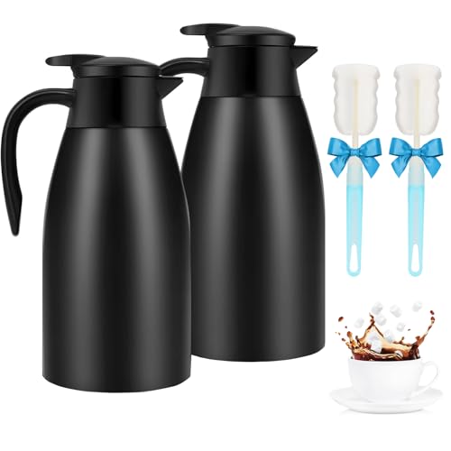 2pcs 70oz Coffee Carafe Airpot Insulated Coffee Urn Stainless Steel Vacuum Thermal Pot Dispenser for Coffee (Black+Black)