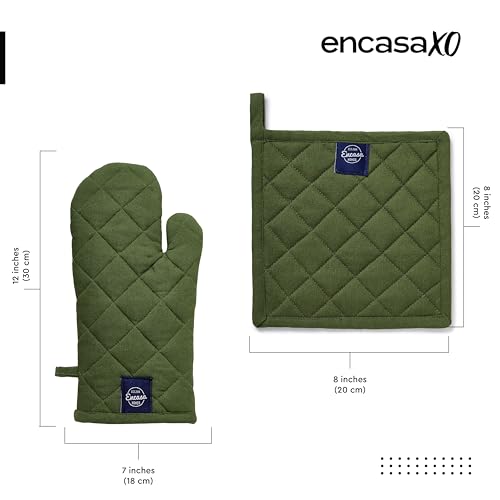Oven Mitts and Pot Holders Set (Oven Glove + Pot Holder / Leaf Green)