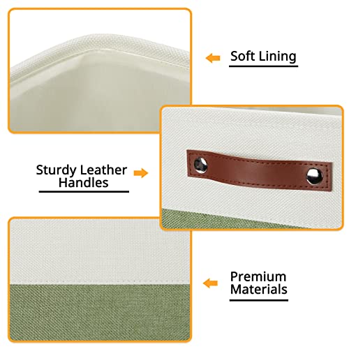Storage Baskets for Organizing (White&Green / L-13"x 13"x 13")