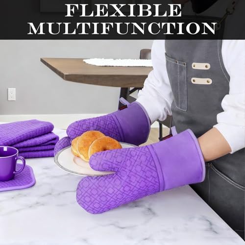 Oven Mitts and Pot Holders Sets 6pcs (Purple)