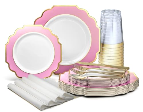 OCCASIONS " 320 Piece set (320 Piece (40 Guest) / B. Imperial Rose Pink & Gold)