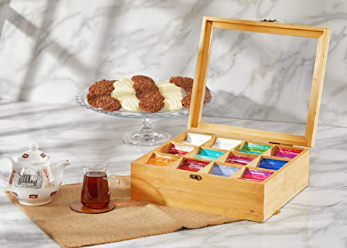Natural Bamboo Tea Storage Organizer (12 Compartments)
