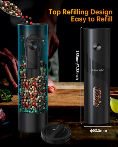 Rechargeable Electric Salt and Pepper Grinder Set Automatic Pepper Mill Grinders with Charging Base (Black)