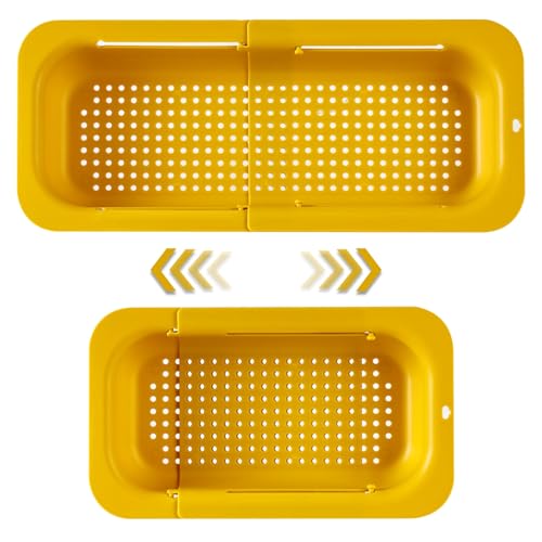 Extendable Sink Colander Strainer Basket (Yellow)