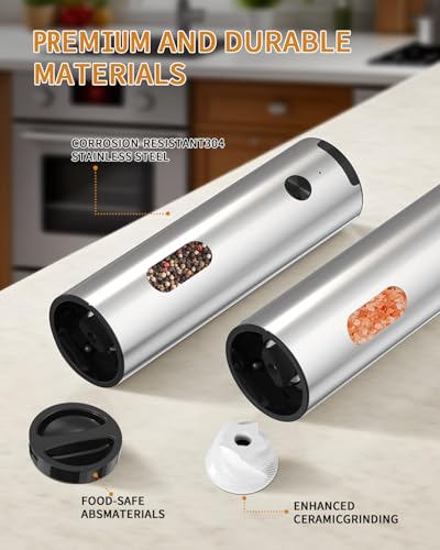 Electric Salt and Pepper Grinder Set (Silver)